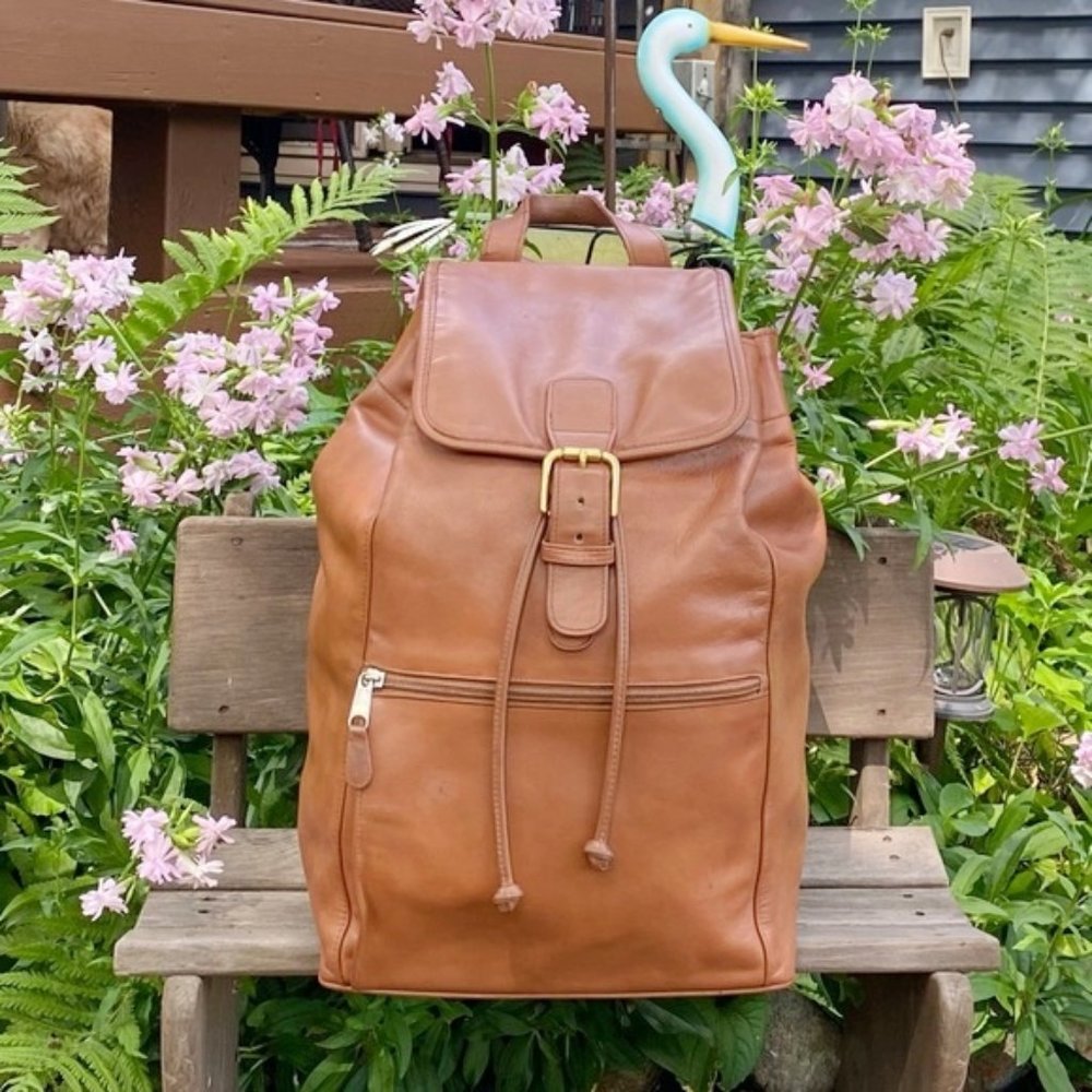 Vintage Coach XL British Tan Leather Rucksack Travel Bag Carry On Backpack